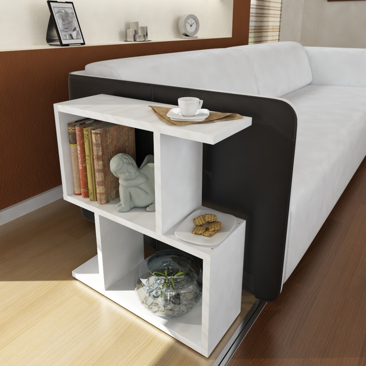 Masuta pentru living, Wooden Art, Karinus White, 50x55.4x17.5 cm - imagine 4